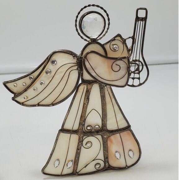 VTG Capiz Shell & Stained Glass Angel Candle Holders, Set of 3 - Picture 5 of 5